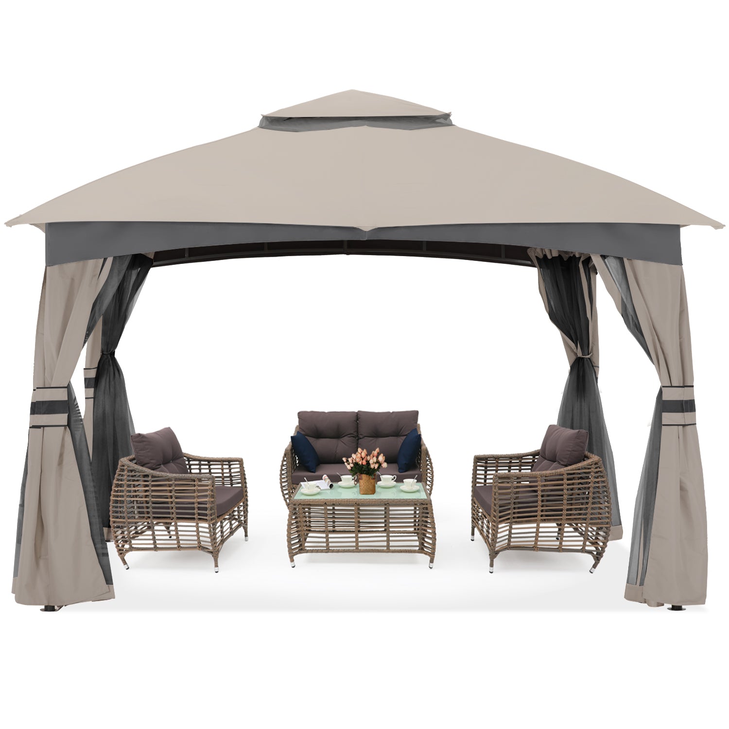 ABCCANOPY 10x12 Outdoor Gazebo Patio Gazebo with Mosquito Netting Outdoor Canopies for Shade and Rain for Lawn Garden Backyard Deck Brown