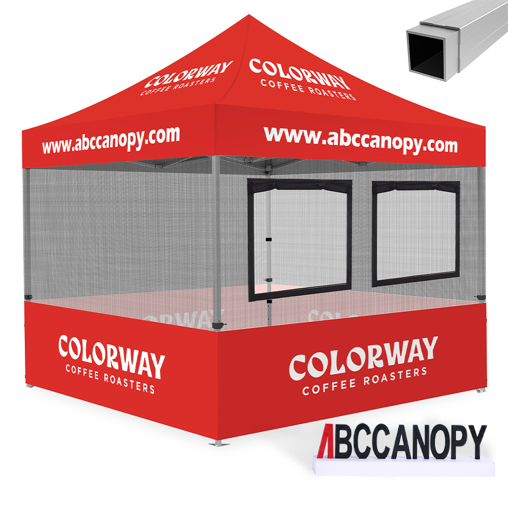 ABCCANOPY Custom Food Booth with 2 Roll-Up Serving Windows & Commercial-Grade Mesh