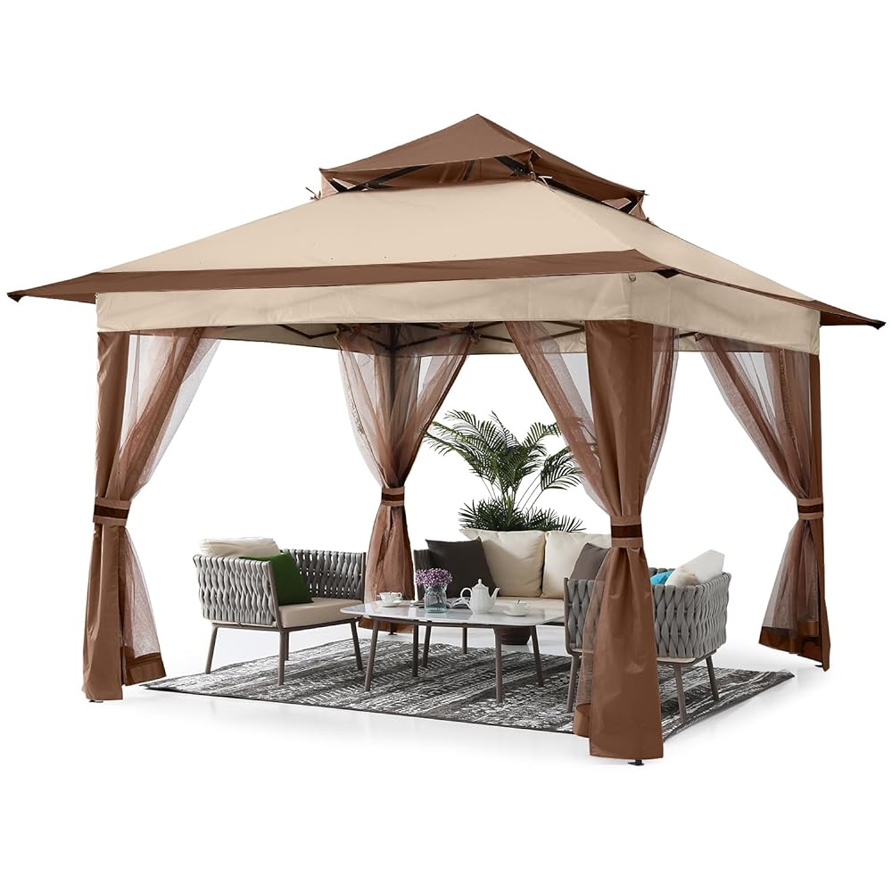 ABCCANOPY Outdoor Double Soft-Top 11x11/13x13 Pop Up Patio Gazebo with Mosquito Netting