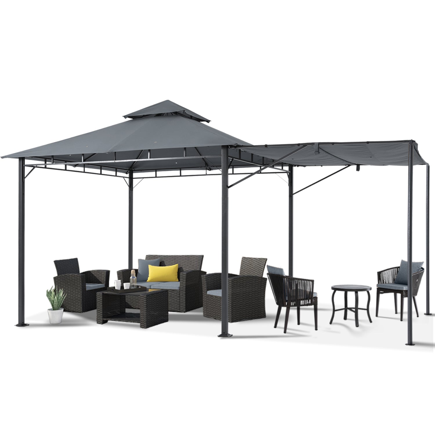 ABCCANOPY Outdoor Patio Gazebo 10x10 with Extra Awning Shade