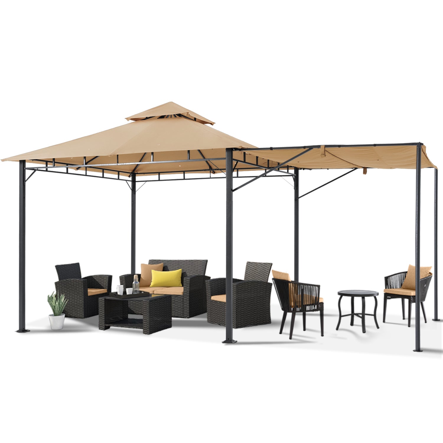 ABCCANOPY Outdoor Patio Gazebo 10x10 with Extra Awning Shade