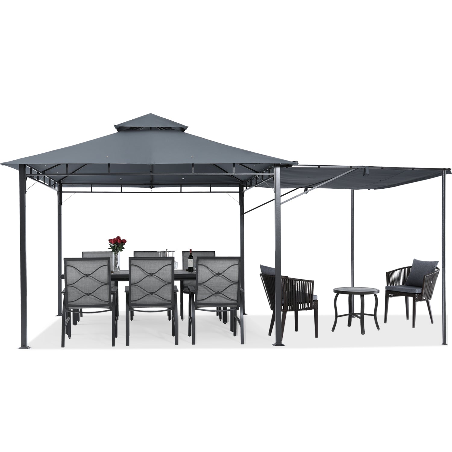 ABCCANOPY Outdoor Patio Gazebo 10x10 with Extra Awning Shade