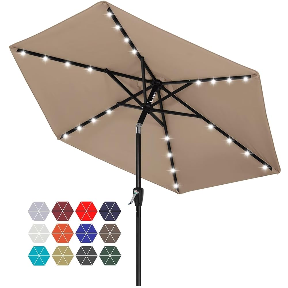 ABCCANOPY Outdoor Solar Patio Umbrella 7.5FT with 32 LED Lights 6 Ribs