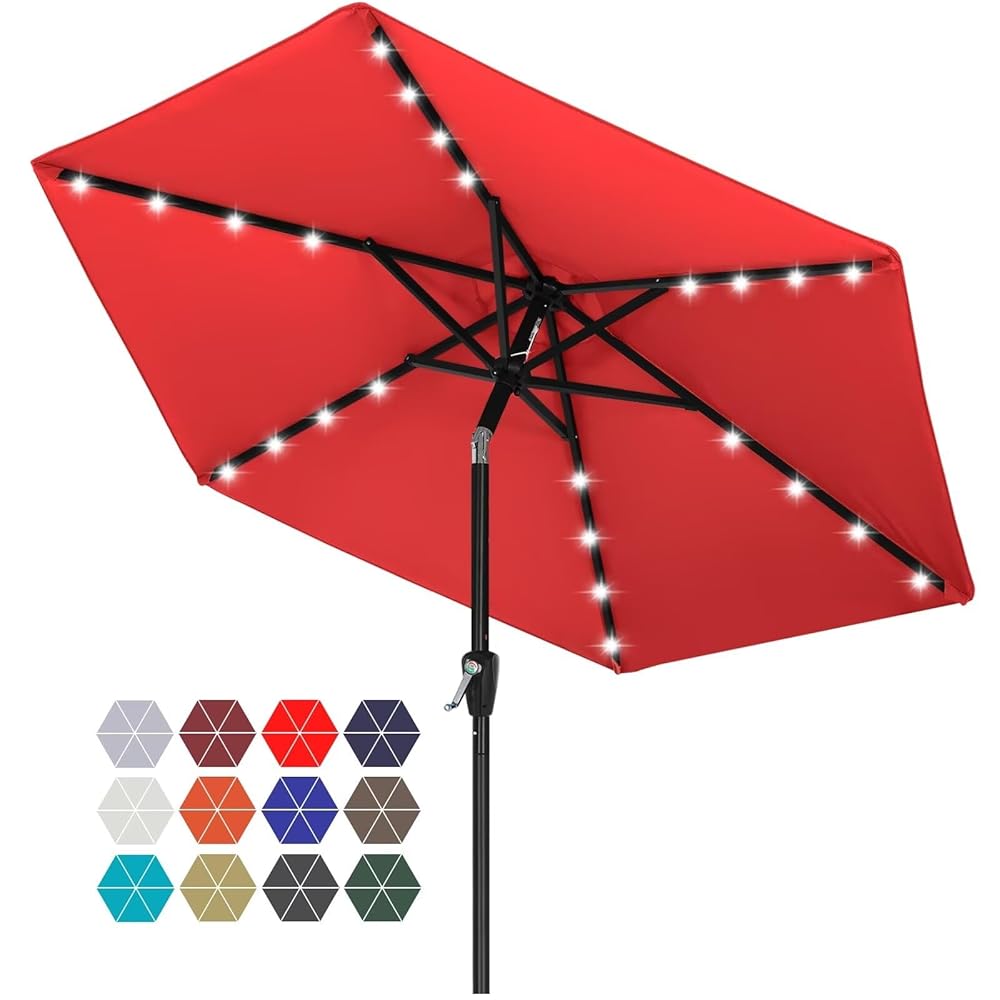 ABCCANOPY Outdoor Solar Patio Umbrella 7.5FT with 32 LED Lights 6 Ribs