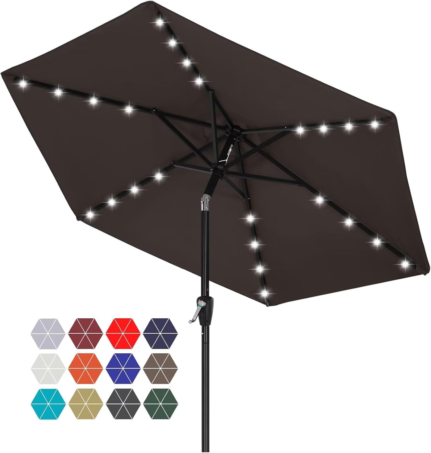 ABCCANOPY Outdoor Solar Patio Umbrella 7.5FT with 32 LED Lights 6 Ribs