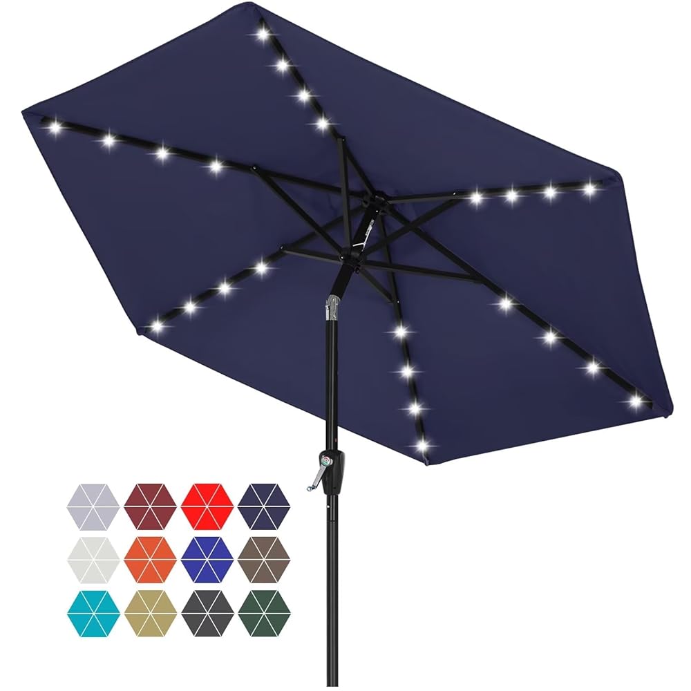 ABCCANOPY Outdoor Solar Patio Umbrella 7.5FT with 32 LED Lights 6 Ribs