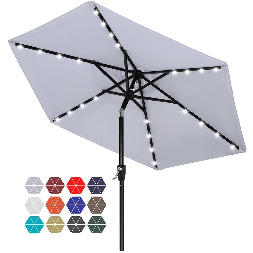 ABCCANOPY Outdoor Solar Patio Umbrella 7.5FT with 32 LED Lights 6 Ribs