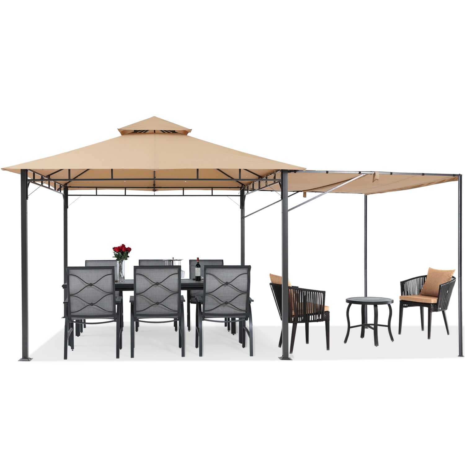 ABCCANOPY Outdoor Patio Gazebo 10x10 with Extra Awning Shade