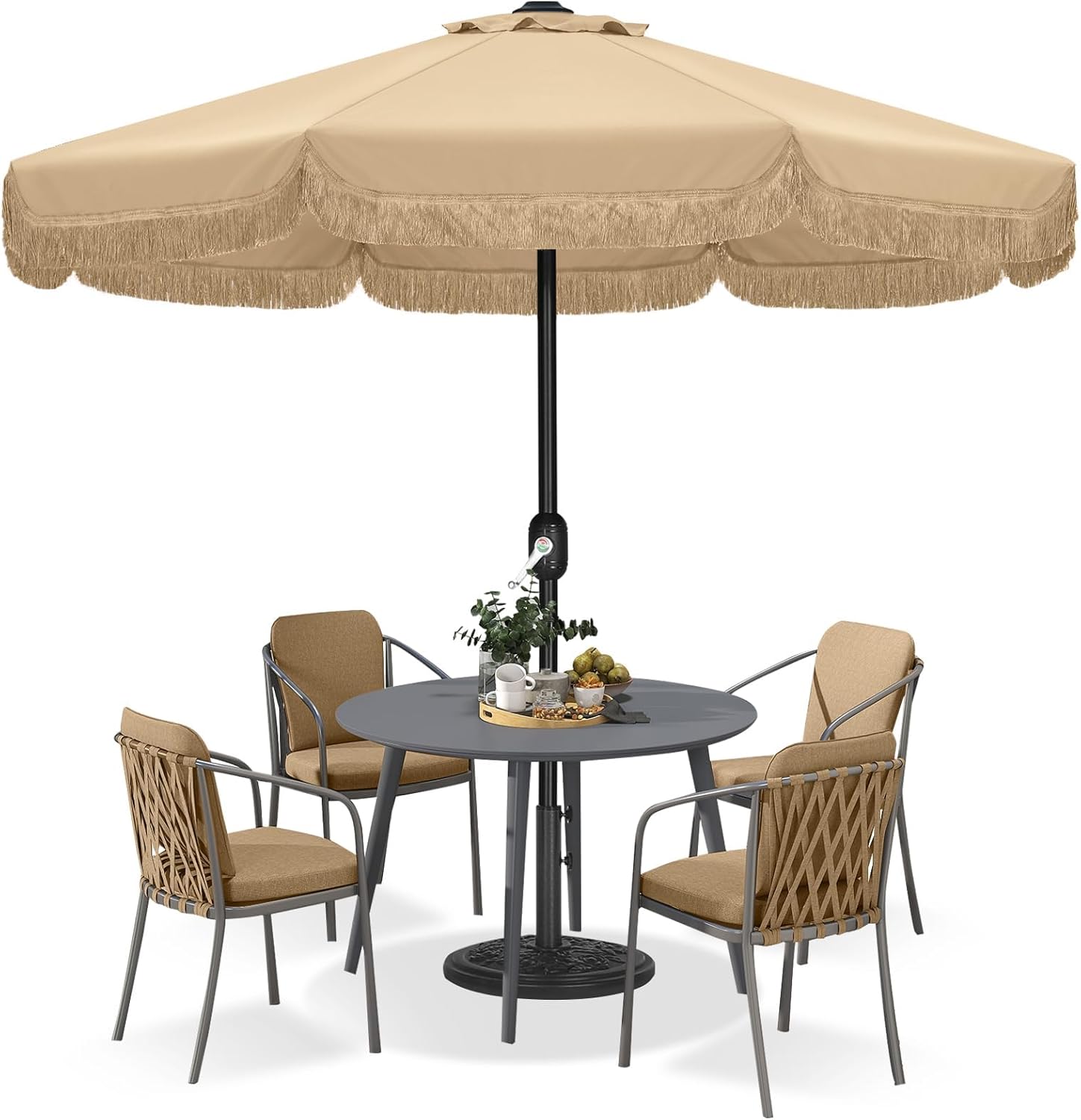 ABCCANOPY Patio Umbrella 9FT Outdoor Tassel Umbrella for Garden Lawn Pool Yard Table