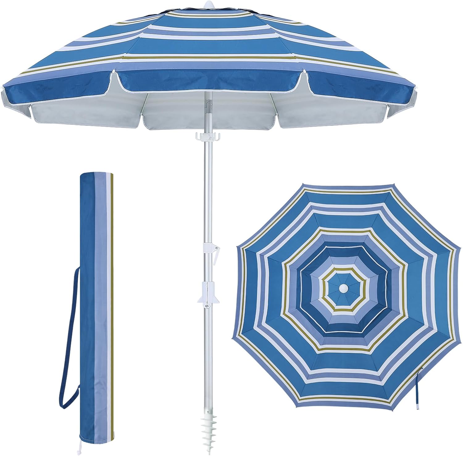 ABCCANOPY Beach Umbrella 6.5FT Outdoor Sunshade Umbrella UV 50+