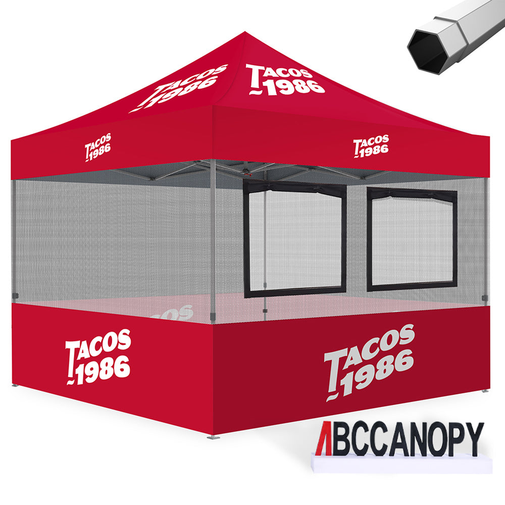 ABCCANOPY Custom Food Booth with 2 Roll-Up Serving Windows & Commercial-Grade Mesh