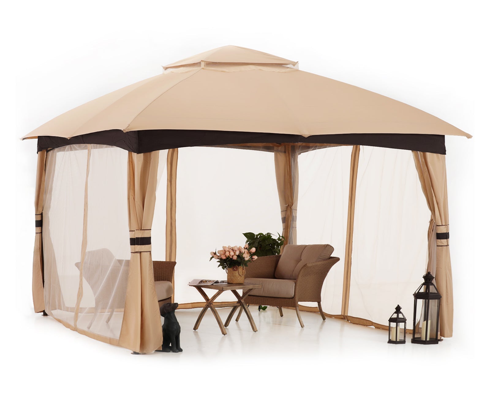 Double Soft Top Patio Gazebo Mesh Wall